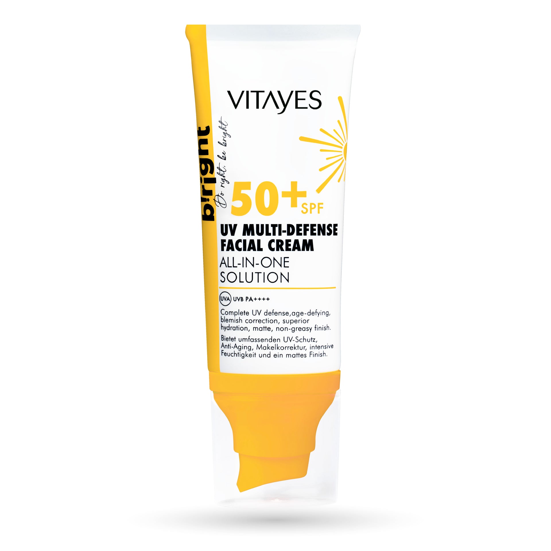 Vitayes Spf 50 Multifunktionaler Sonnenschutz für das Gesicht, mattes Finish, hoher UV-Schutz, Anti-Aging und feuchtigkeitsspendend 50 ml